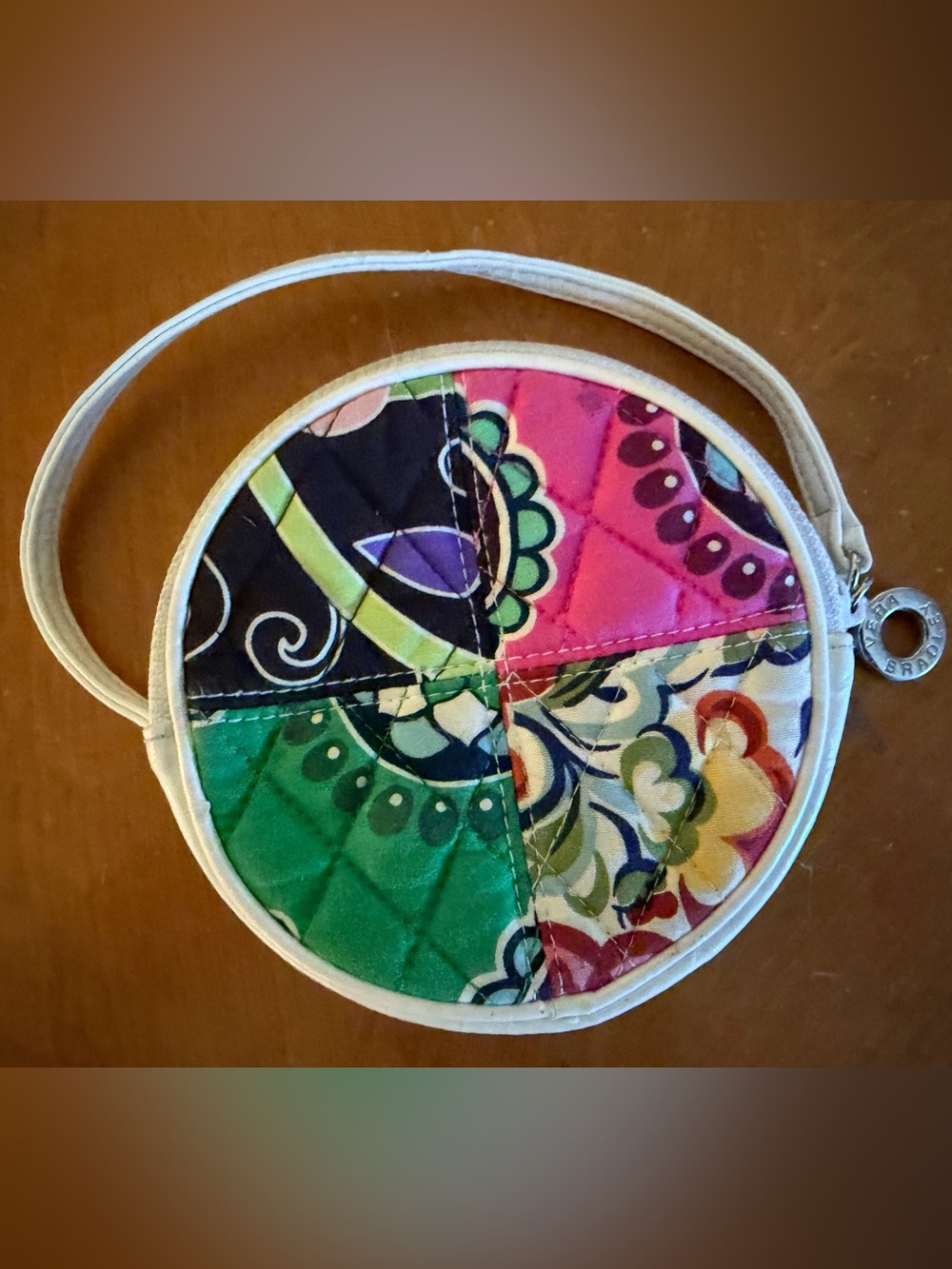 Vera Bradley Round‎ Spring Medley Patchwork Wristlet Bag White Patent Leather